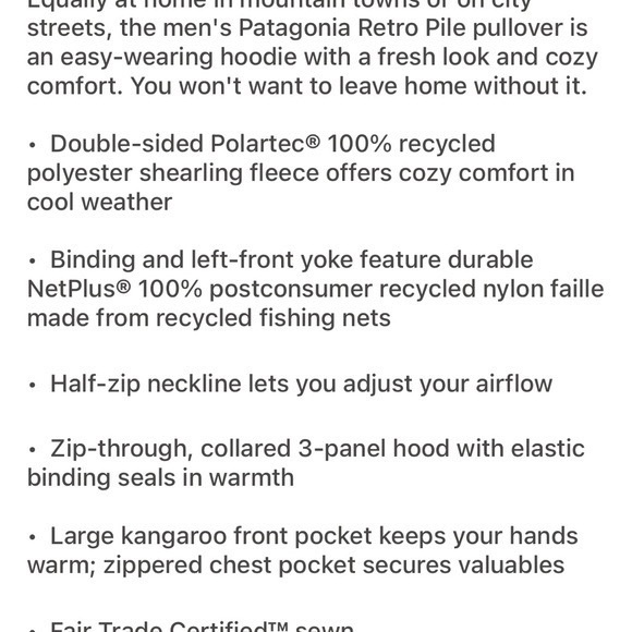 Patagonia Retro Pile Pullover w/Hood - Men's Medium - Picture 4 of 5